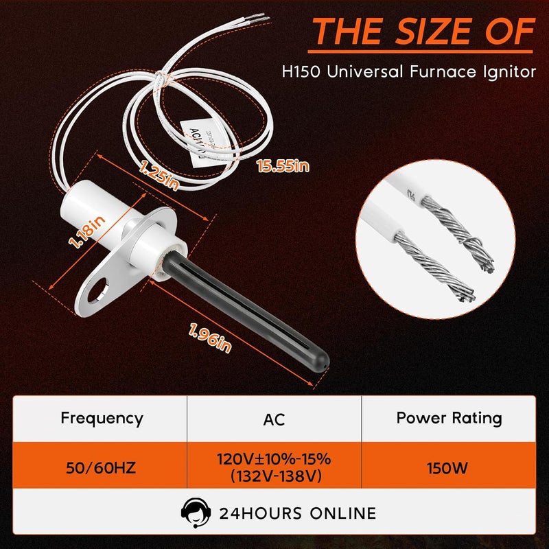 Replizo Upgraded H150 Universal Ignitor Replacement, Silicon Nitride Hot Rod Igniters 120V for Gas-Fired, Forced-Air Furnaces, Water Heaters, Boilers, Central Heating System replace 180 Common Ignitors - Image 2